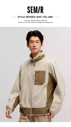 Semir-Chaqueta de forro Polar antiestática para hombre, abrigo peludo suelto, Patchwork en contraste, estilo exterior, invierno, 2024 - buy online