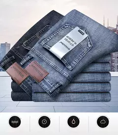 Pantalones vaqueros clásicos de moda de negocios para hombre, pantalones vaqueros informales rectos elásticos azules y negros para trabajo, ropa de marca para hombre