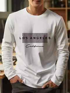 Image of Camiseta holgada de verano 100% algodón para hombre, camiseta de manga corta con estampado gráfico de Los Ángeles grande, ajustada, informal, deportiva, con cuello redondo