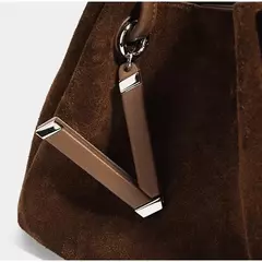 Bolso de hombro tipo bandolera de piel de ante de lujo, bolso tipo cubo tipo cesta de compras de alta calidad, bolso marrón clásico de moda para mujer - Eleganzie