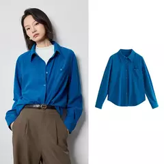 TOYUTH-Blusa Vintage de pana para mujer, camisa de manga larga con cuello vuelto, ropa de trabajo, Tops, Otoño, 2024 - comprar en línea