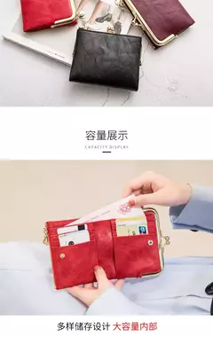 MIYIN-cartera pequeña de cuero para mujer, monedero Vintage plegable, compacto, con cremallera y cierre de beso - Eleganzie