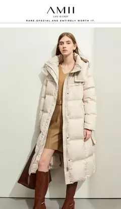 AMII-Abrigo acolchado de plumón minimalista para mujer, abrigo largo con capucha y cinturón, ligero y cálido, ropa de abrigo de moda para invierno, 2023, novedad de 12344187 en internet