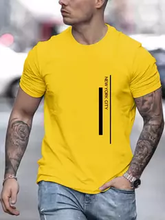 Camiseta de manga corta con cuello redondo y estampado de nueva ciudad de trabajo 100% algodón de talla grande de verano para hombre - Eleganzie