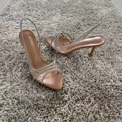 2023 mujeres verano Rhinestone Slingback bombas Oficina señora Sandalias de tacón transparente elegante punta puntiaguda mujer Sexy tacones altos