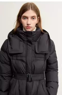 AMII-Abrigo acolchado de plumón minimalista para mujer, abrigo largo con capucha y cinturón, ligero y cálido, ropa de abrigo de moda para invierno, 2023, novedad de 12344187 - tienda en línea
