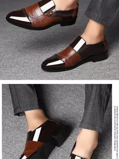 Imagen de Zapatos de cuero formales de negocios informales para hombres de gran tamaño, zapatos de punta estrecha para hombres, zapatos casuales perezosos sin cordones para hombres