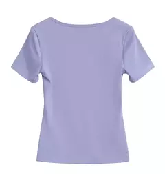 AMII-camisetas minimalistas para mujer, camisetas con cuello en U, cómodas, elásticas, ajustadas, versátiles, de manga corta, para verano 2024 12342288 - Eleganzie