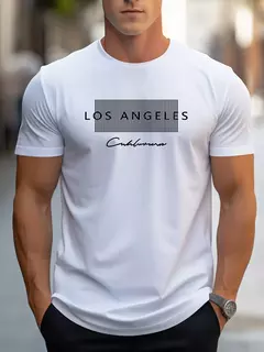 Camiseta holgada de verano 100% algodón para hombre, camiseta de manga corta con estampado gráfico de Los Ángeles grande, ajustada, informal, deportiva, con cuello redondo - Eleganzie