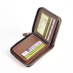 Cartera para hombre hecha de PU, monedero de piel de aceite de cera para hombre, monedero corto para hombre, tarjetero, billeteras con cremallera alrededor del dinero, monedero - comprar en línea