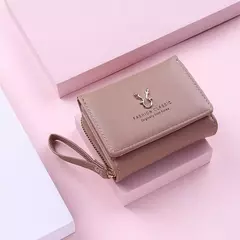 Imagen de Cartera triple de moda clásica para mujer, almacenamiento de tarjetas y monedas, informal, para estudiantes, pequeña y grande capacidad