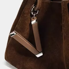 Bolso de hombro tipo bandolera de piel de ante de lujo, bolso tipo cubo tipo cesta de compras de alta calidad, bolso marrón clásico de moda para mujer - Eleganzie