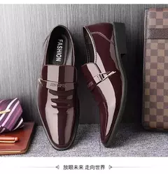 Zapatos de cuero lacado para hombre, calzado de negocios, edición coreana, conjunto puntiagudo británico - tienda en línea
