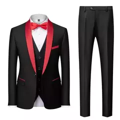 Image of Traje de hombre de alta calidad, conjunto de 3 piezas, Blazers elegantes para boda, chaqueta de lujo con cuello de lazo, pantalones, chaleco, abrigo clásico Formal, disfraz 2024