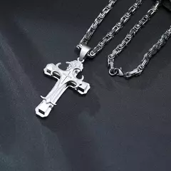 Vnox-collar con Cruz para hombre, cadena Bizantina de 4MM, colgante de crucifijo católico de acero inoxidable Punk Rock, joyería religiosa - tienda en línea
