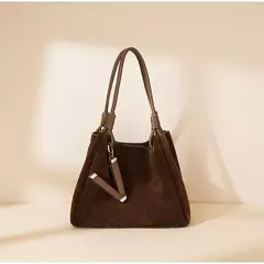 Bolso de hombro tipo bandolera de piel de ante de lujo, bolso tipo cubo tipo cesta de compras de alta calidad, bolso marrón clásico de moda para mujer