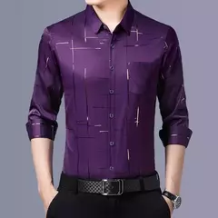 Camisa estampada de manga larga informal y de moda para hombre, top de negocios sin planchar y resistente a las arrugas en internet