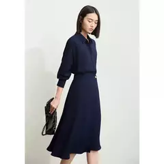 AMII minimalista 2024 otoño mujer solapa nueva camisa suelta falda viajero botón geométrico oblicuo falso vestido de dos piezas 12443194 - buy online
