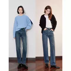 TOYOUTH-pantalones vaqueros de lana para mujer, pantalón Retro, de cintura media, ajustado, grueso, cálido, para invierno, 2024 - tienda en línea