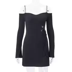 Imagen de Mini vestidos negros sexys para mujer, ropa de calle con pliegues, mangas largas, cuello en V, informal, ajustado, elegante, Otoño, nuevo