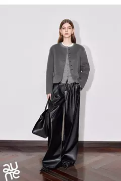 TOYOUTH-abrigo de lana para mujer, chaqueta de lana con botones y un solo pecho, manga larga, oveja, cuello redondo, color gris, otoño e invierno, 2024 - tienda en línea