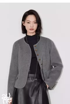 Imagen de TOYOUTH-abrigo de lana para mujer, chaqueta de lana con botones y un solo pecho, manga larga, oveja, cuello redondo, color gris, otoño e invierno, 2024