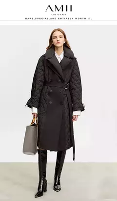 AMII minimalista 2023 abrigos de invierno para mujer, chaquetas femeninas desmontables con cuello largo y cálido Simple y doble botonadura 12324016 - tienda en línea