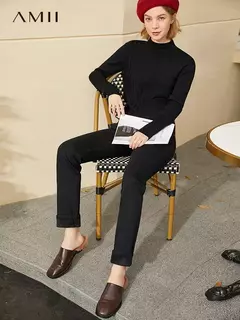 AMII Minimalism Jeans para mujer 2022 otoño pies delgados moda Casual todo-fósforo algodón ligero elástico pantalones hasta el tobillo 12260078 - Eleganzie