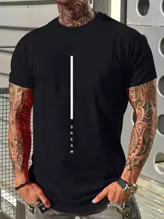 Camiseta holgada de verano 100% algodón con estampado de letras DREAM para hombre, camiseta deportiva informal ajustada con cuello redondo y manga corta - Eleganzie