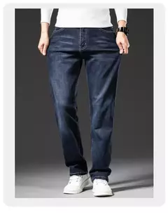 Pantalones vaqueros rectos holgados de talla grande 40 42 44 46 para hombre, pantalones elásticos informales de negocios, pantalones vaqueros azules clásicos para hombre - comprar en línea