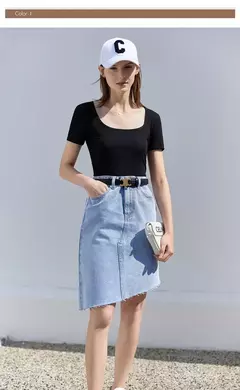AMII-camisetas minimalistas para mujer, camisetas con cuello en U, cómodas, elásticas, ajustadas, versátiles, de manga corta, para verano 2024 12342288 - buy online