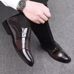 Zapatos de cuero formales para hombres, modernos y versátiles, informales de negocios, sencillos, sin cordones, zapatos de cuero informales perezosos - comprar en línea