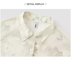 Semir camisa de manga larga para mujer de longitud media de gran tamaño ajuste relajado 2025 nueva camisa de verano con estampado completo de tinta para estilo moderno y artístico - Eleganzie