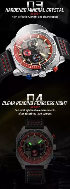 NAVIFORCE, relojes deportivos multifunción resistentes al agua para hombre, reloj de pulsera cuadrado luminoso analógico de cuarzo de marca de lujo de cuero de moda en internet