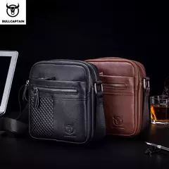 BULLCAPATIN Bolso de hombro de cuero genuino para hombre, maletín tipo mensajero, bolso cruzado, bolso de viaje