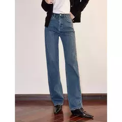 TOYOUTH-pantalones vaqueros de lana para mujer, pantalón Retro, de cintura media, ajustado, grueso, cálido, para invierno, 2024 - Eleganzie