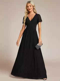 Vestidos de Noche elegantes, tela de malla con cintura con lazo y escote en V profundo brillante, vestido de dama de honor Ever Pretty of Teal 2025 en internet