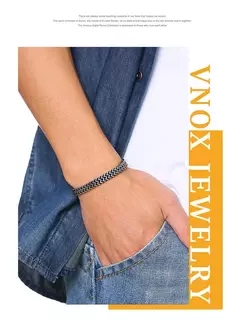 Vnox-Pulseras de cadena de doble curva oxidada para hombre, acero inoxidable, Punk, antiguo, Cubic Foxtail, Vintage - tienda en línea
