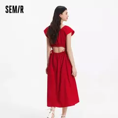 Imagen de Vestido Semir para mujer, vestido de longitud media con hombros descubiertos y manga aleteada, ajustado a la cintura, novedad de verano de 2025