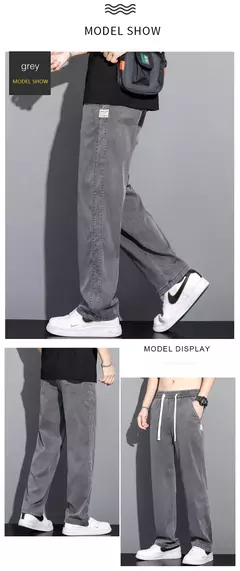 NOVEDAD DE VERANO 20224, pantalones vaqueros suaves de tela Lyocell para hombre, pantalones rectos finos sueltos con cordón en la cintura elástica, pantalones casuales de Corea - online store