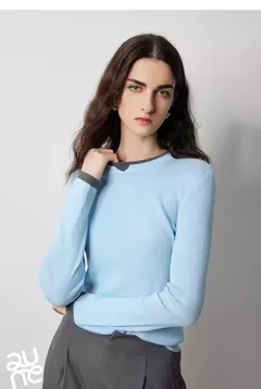 TOYOUTH-suéter de punto de lana para mujer, Jersey falso de dos piezas de Color contrastante, ajustado, otoño e invierno, 2024 - Eleganzie