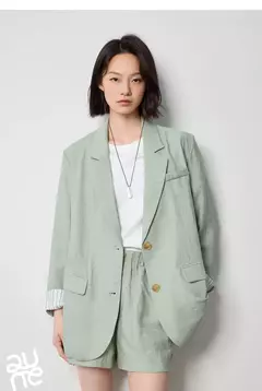 TOYOUTH-Blazer de lino para mujer, chaqueta de oficina con cuello vuelto, ropa de trabajo, novedad de verano, 2024 - tienda en línea