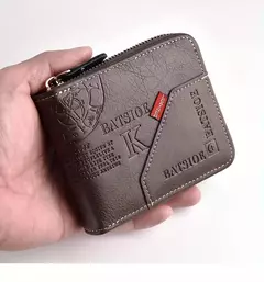 Cartera para hombre hecha de PU, monedero de piel de aceite de cera para hombre, monedero corto para hombre, tarjetero, billeteras con cremallera alrededor del dinero, monedero - comprar en línea