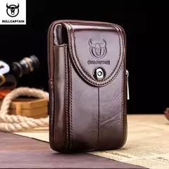 BULLCAPTAIN-Bolso de cintura con cinturón de cuero para hombre, riñonera militar Molle, dinero pequeño, paquete de cintura para teléfono, bolsa para riñonera