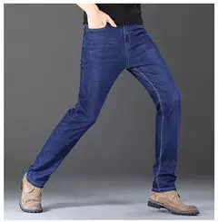 2025 Nuevos pantalones vaqueros elásticos para hombre, pantalones ajustados clásicos regulares de negocios, pantalones rectos negros y azules para hombre, ropa de marca, talla 28-40 on internet