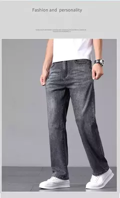 Pantalones vaqueros nuevos para hombre en primavera y verano 2025, algodón elástico de alta calidad, tubo recto suelto, pantalones elásticos de algodón a la moda 28-40 - online store