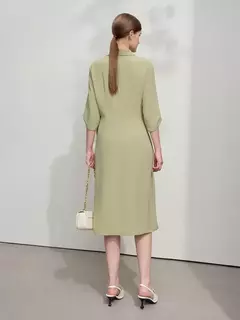 AMII vestido minimalista mujer 2025 primavera nuevo elegante Oficina señora solapa cuello pico ajustado no elástico plisado hasta la rodilla vestido acampanado 12521027 - Eleganzie
