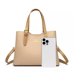 Imagen de Bolsos de viaje de 3 capas para mujer, bandolera de mano de cuero Pu suave de canguro de alta calidad, bandolera