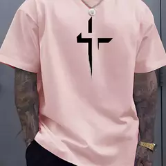Camiseta de manga corta con cuello redondo para hombre, 100% de algodón puro, informal, holgada, de talla grande, con estampado creativo cruzado, deportiva, cómoda, de verano