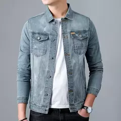 Nueva chaqueta vaquera de algodón informal para hombre de primavera, abrigo vaquero azul Retro lavado ajustado a la moda de estilo clásico, ropa de marca masculina